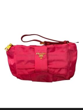 PRADA Pink Bow Nylon Wristlet Pouch